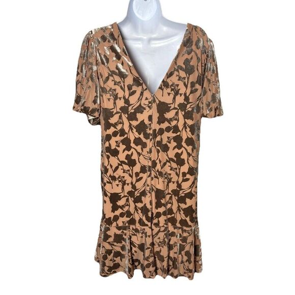 THML Velvet Flutter Dress Size Medium Brown Copper Shimmer WCT2276-3 - Picture 5 of 14